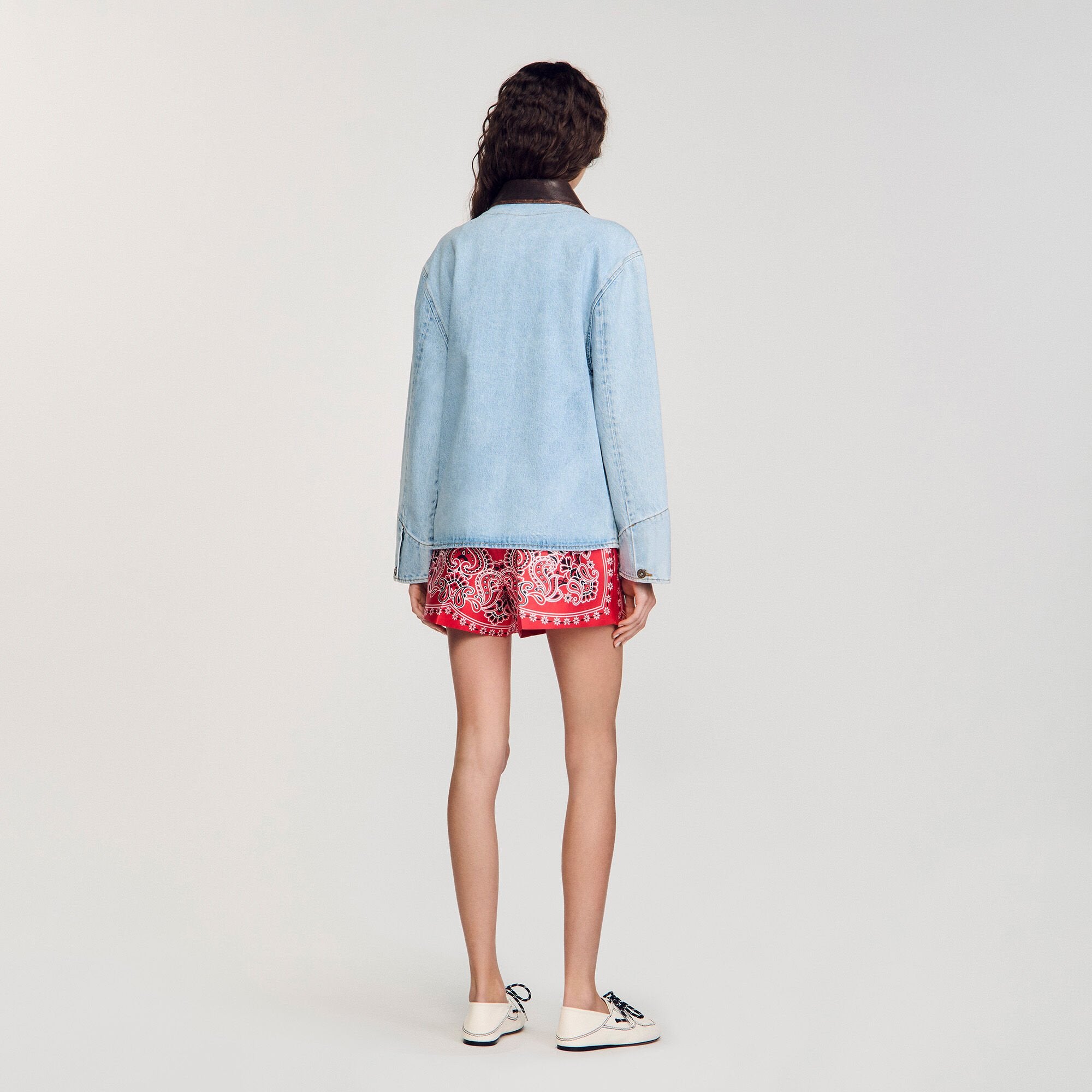 Sandro / Denim jacket with leather collar Light Bu Jean