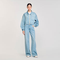 Sandro / Beaded and rhinestone denim jacket Blue Jean