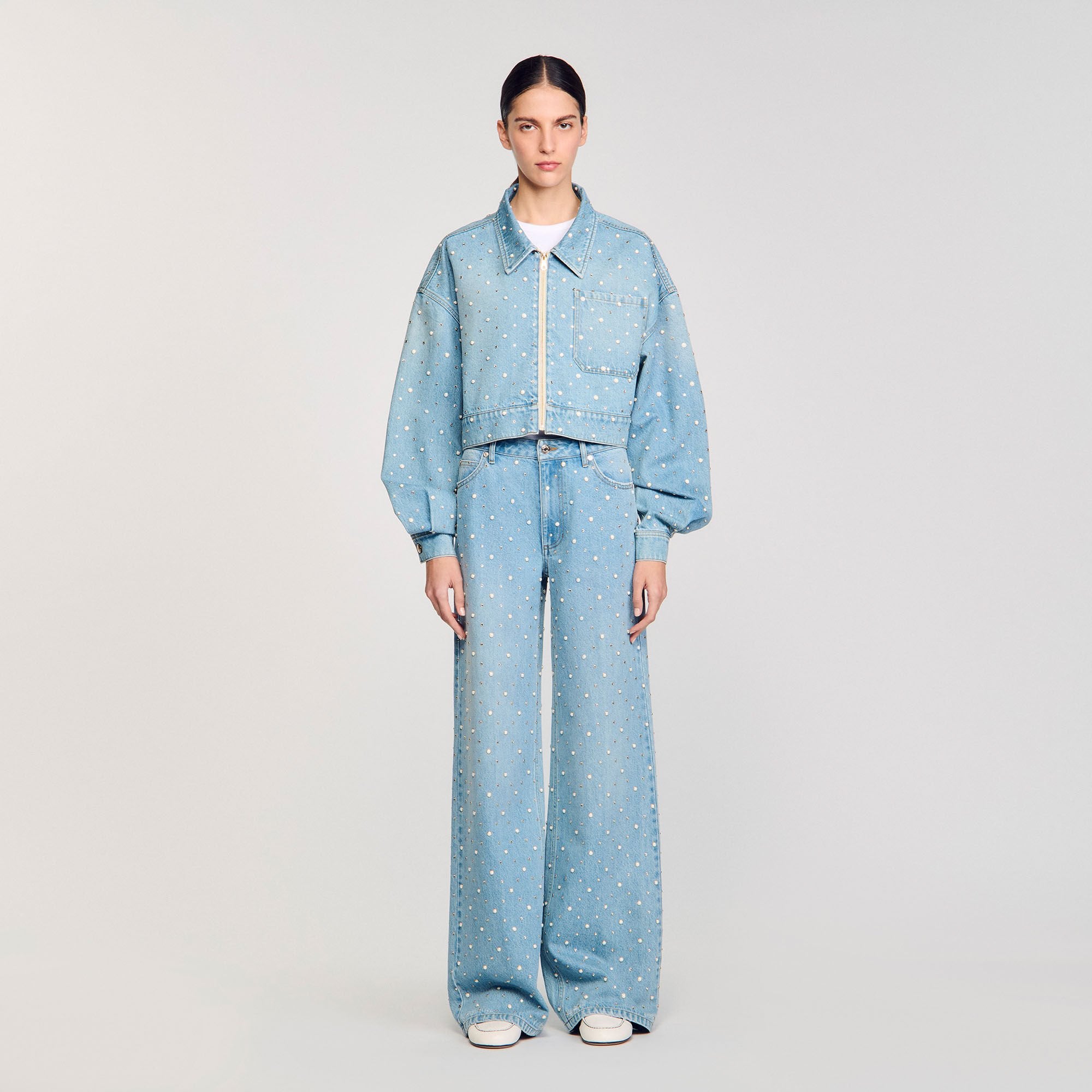 Sandro / Beaded and rhinestone denim jacket Blue Jean