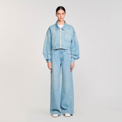 Sandro / Beaded and rhinestone denim jacket Blue Jean