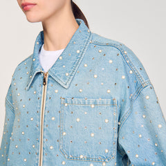 Sandro / Beaded and rhinestone denim jacket Blue Jean
