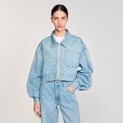 Sandro / Beaded and rhinestone denim jacket Blue Jean