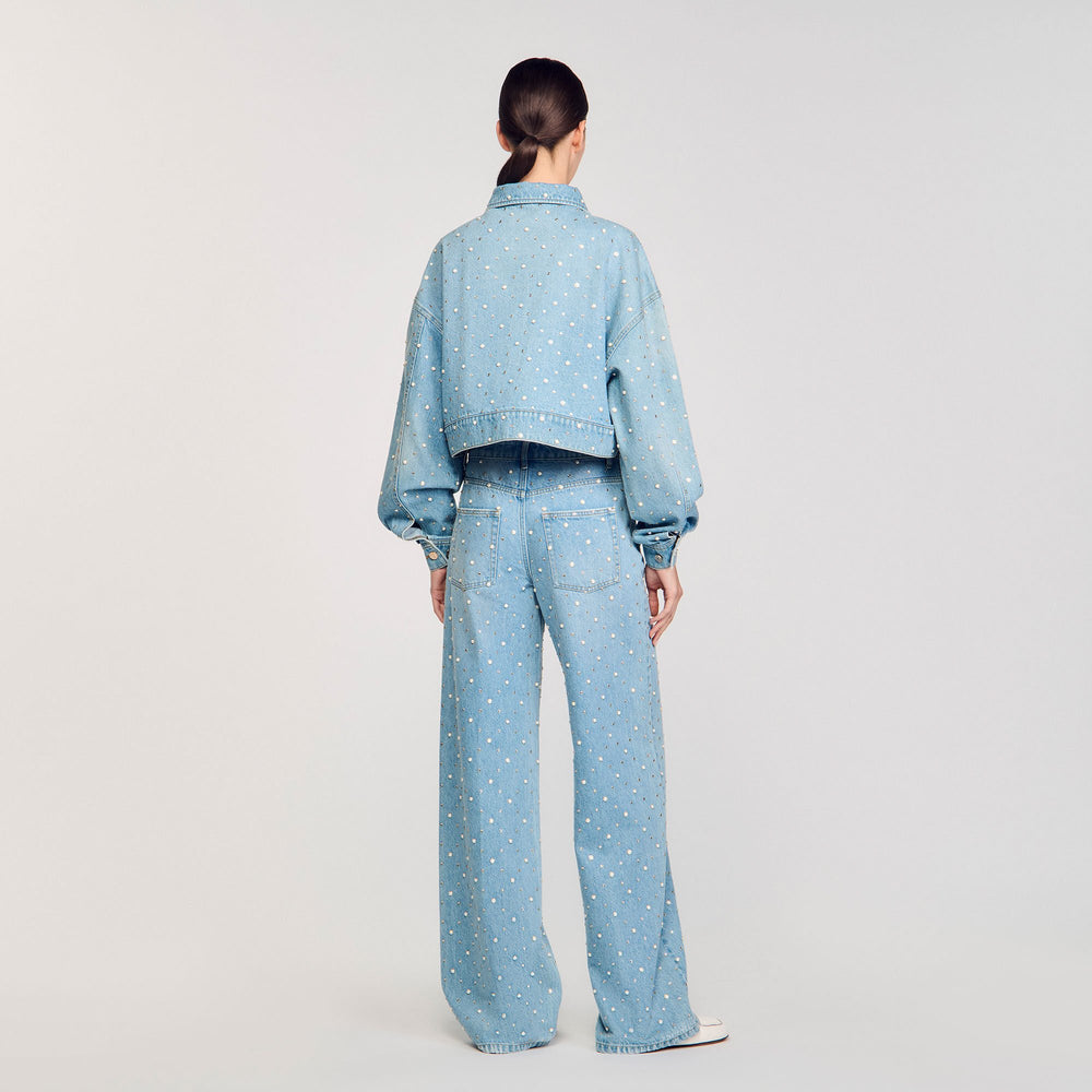 Sandro / Beaded and rhinestone denim jacket Blue Jean