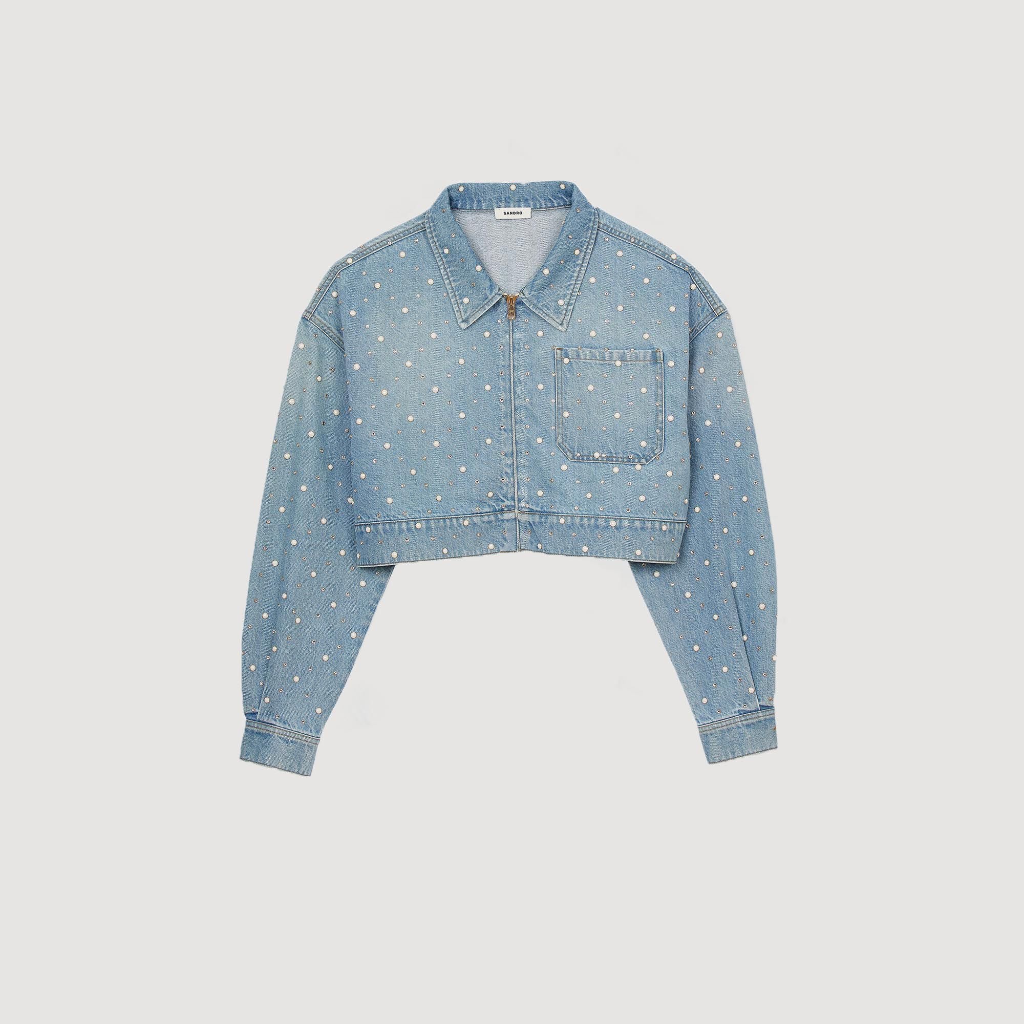 Sandro / Beaded and rhinestone denim jacket Blue Jean