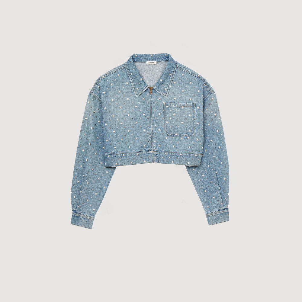Sandro / Beaded and rhinestone denim jacket Blue Jean