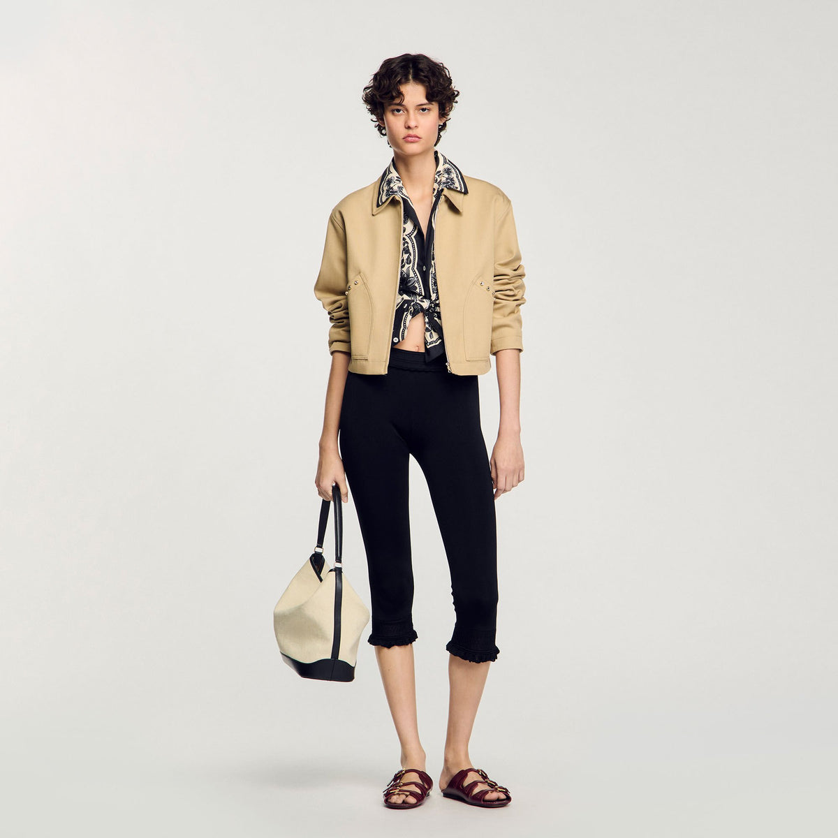 Sandro / Short jacket with rhinestone details Beige