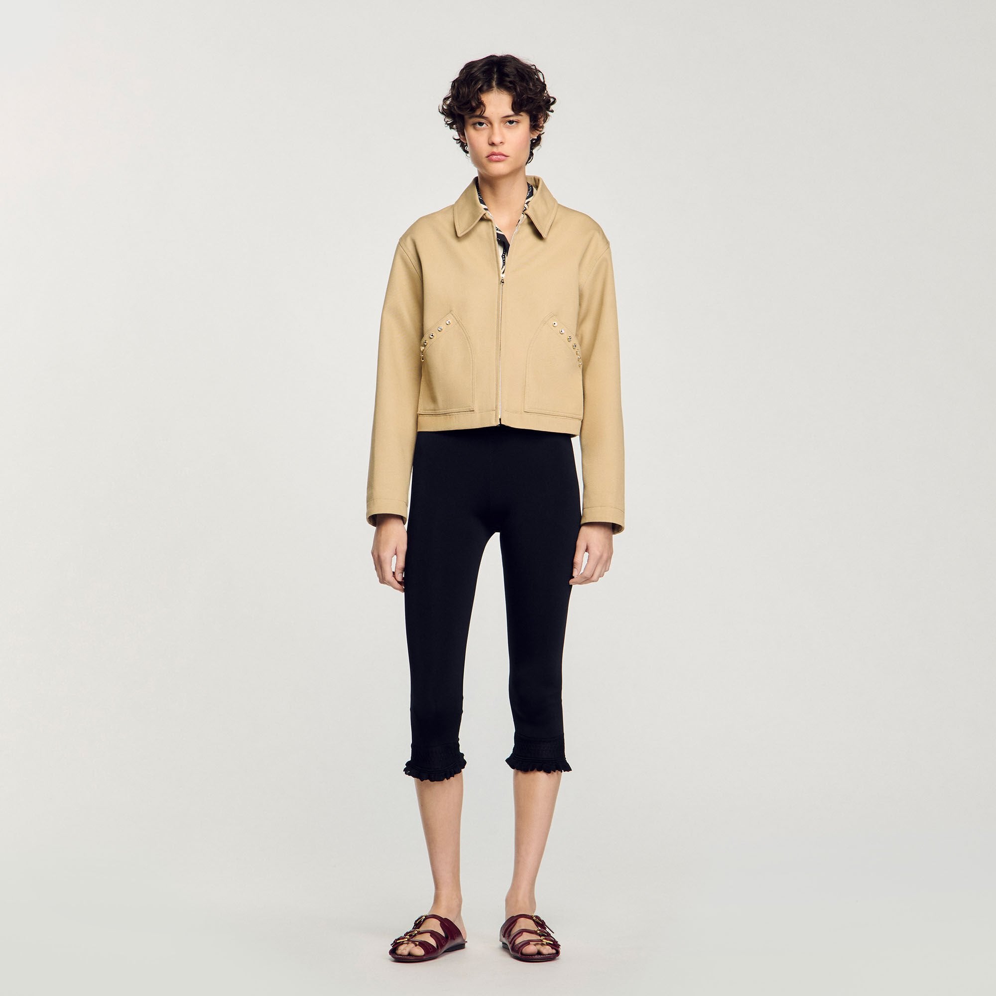 Sandro / Short jacket with rhinestone details Beige