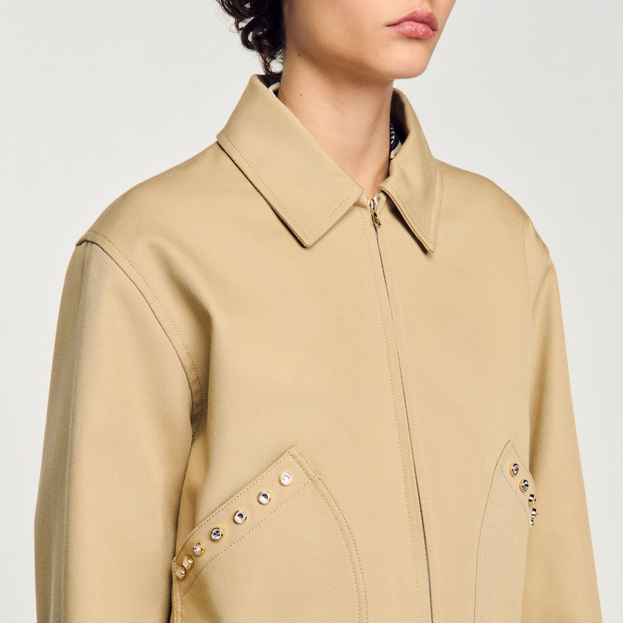 Sandro / Short jacket with rhinestone details Beige