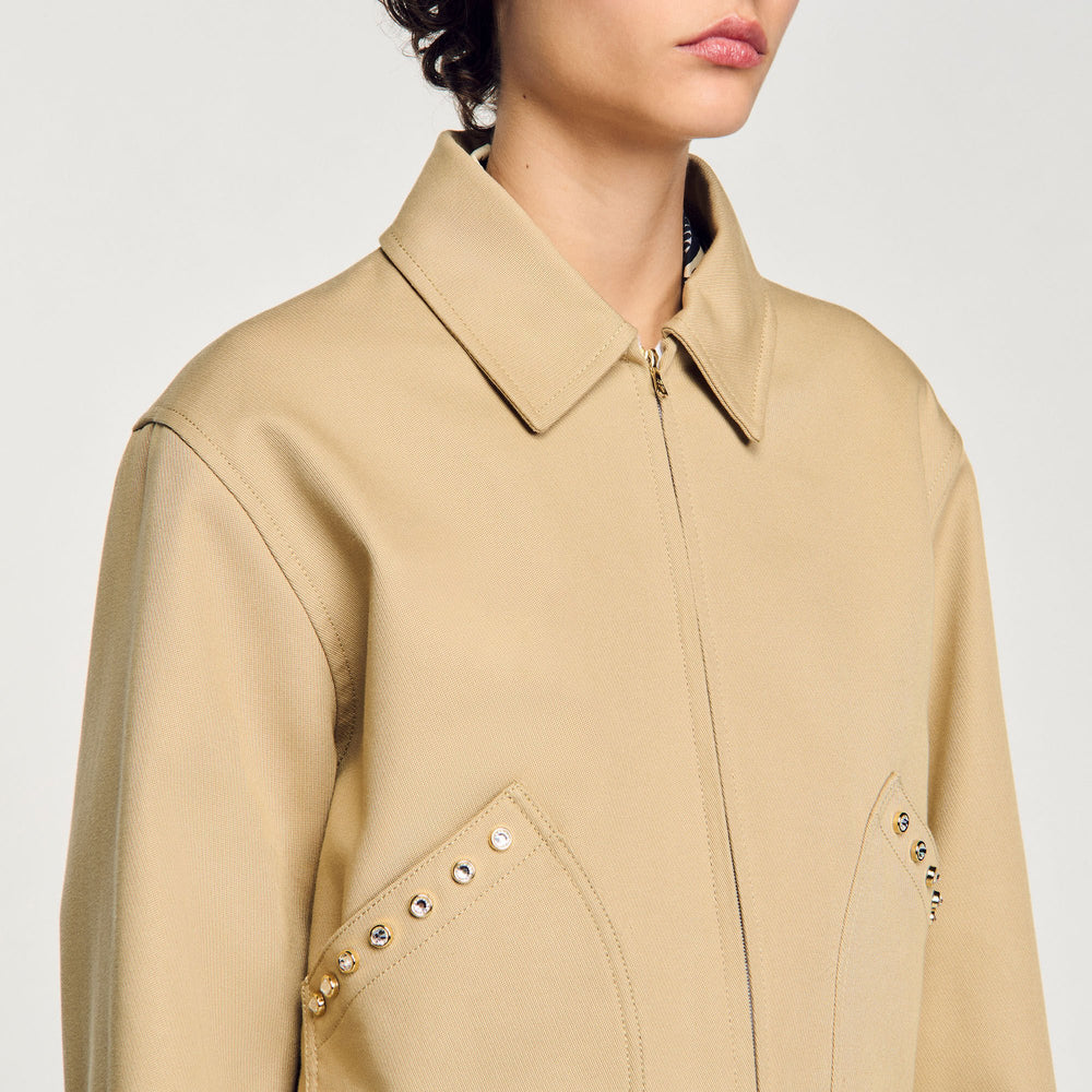 Sandro / Short jacket with rhinestone details Beige
