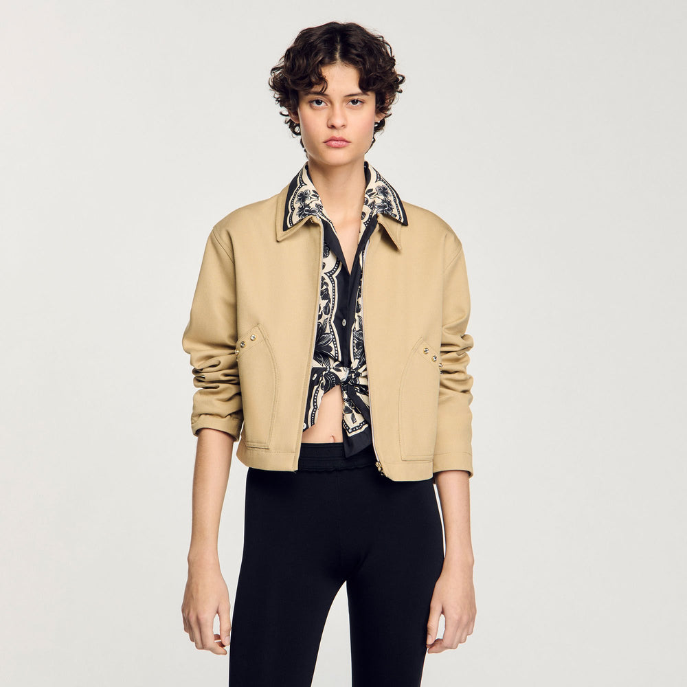 Sandro / Short jacket with rhinestone details Beige