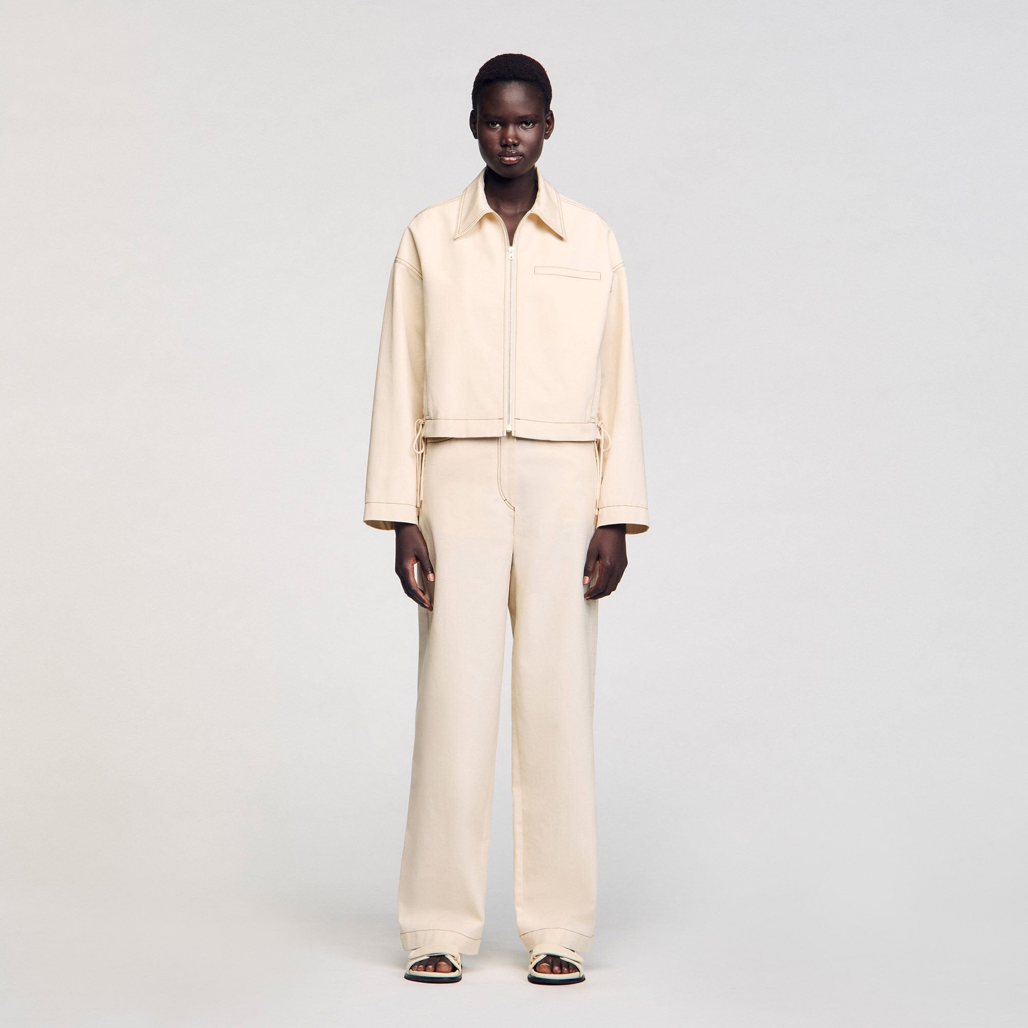 Sandro / Denim lace-up jacket Sand