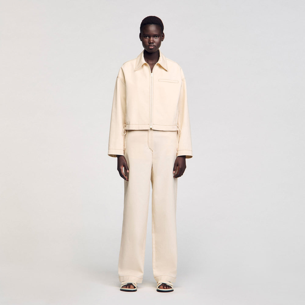 Sandro / Denim lace-up jacket Sand