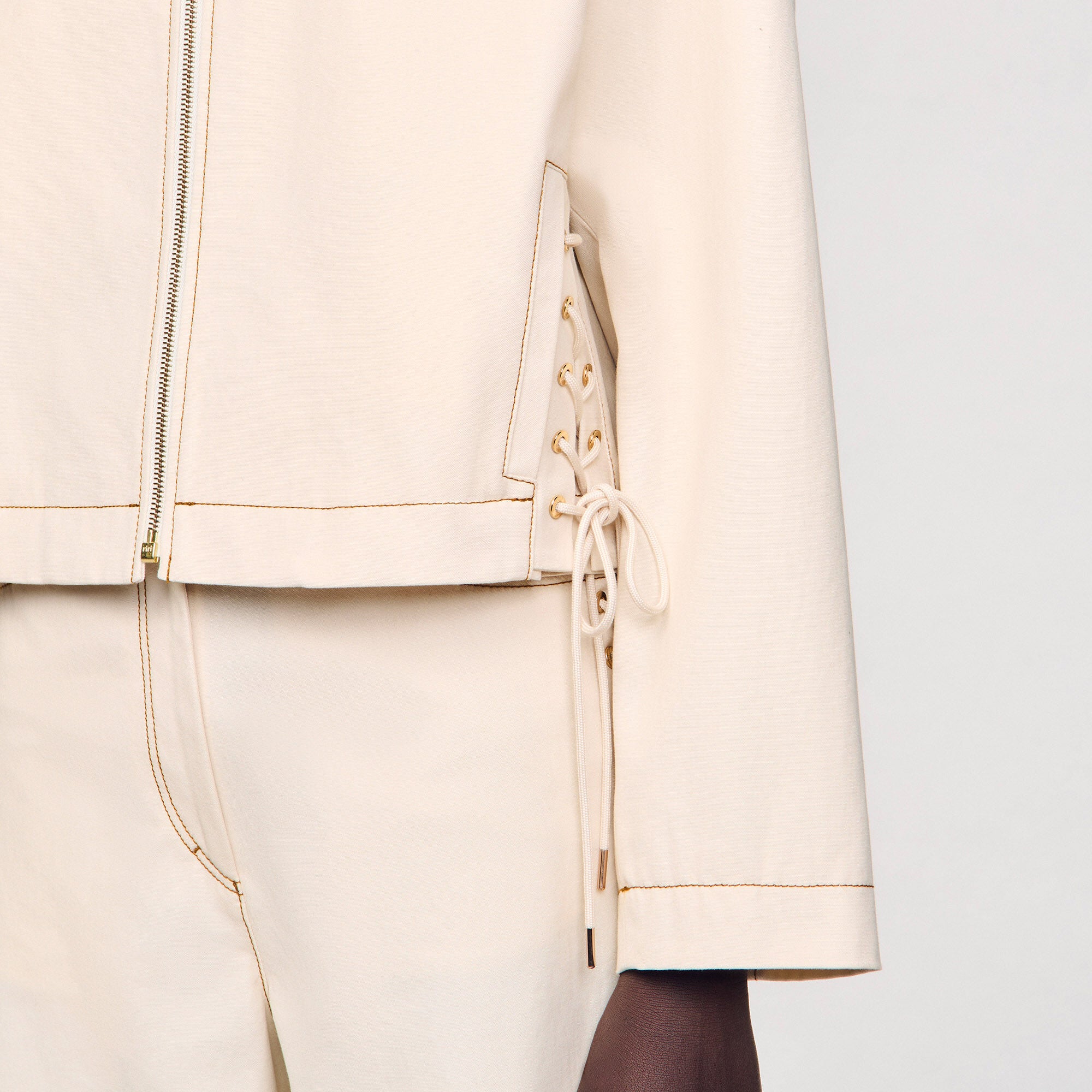 Sandro / Denim lace-up jacket Sand