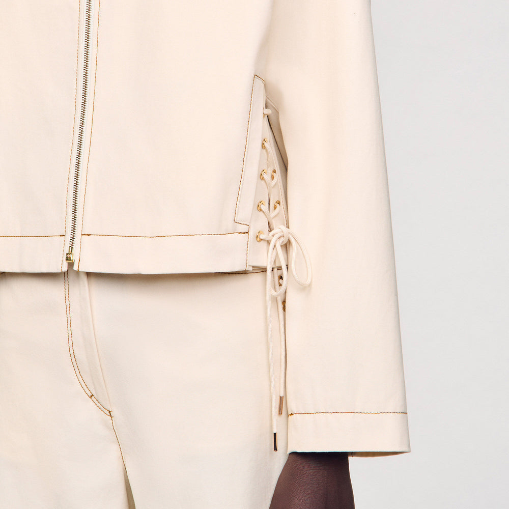 Sandro / Denim lace-up jacket Sand