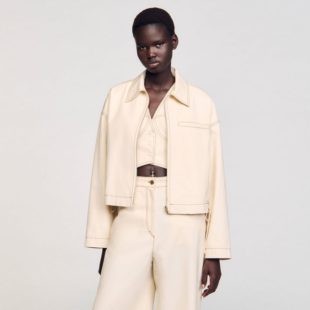 Sandro / Denim lace-up jacket Sand