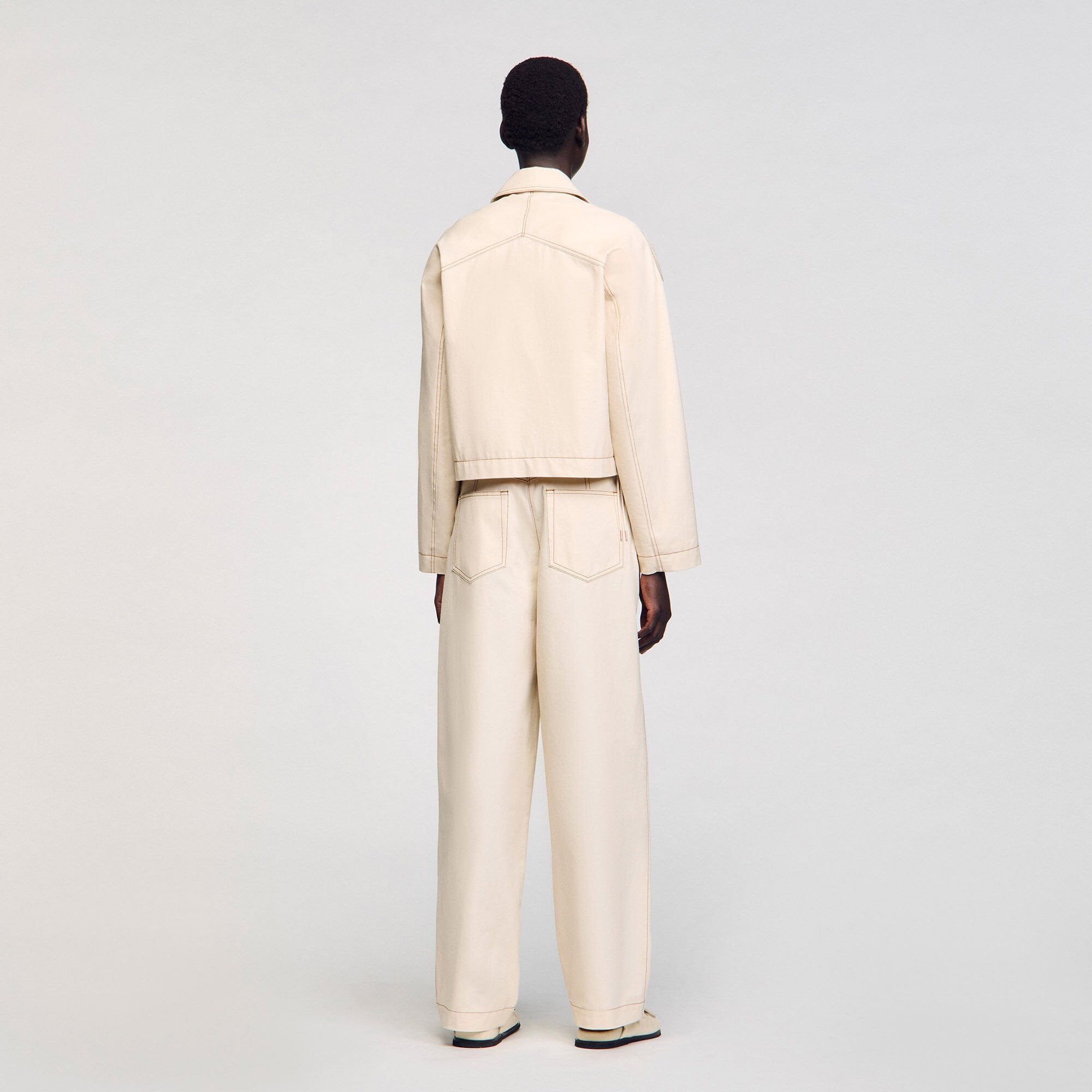 Sandro / Denim lace-up jacket Sand