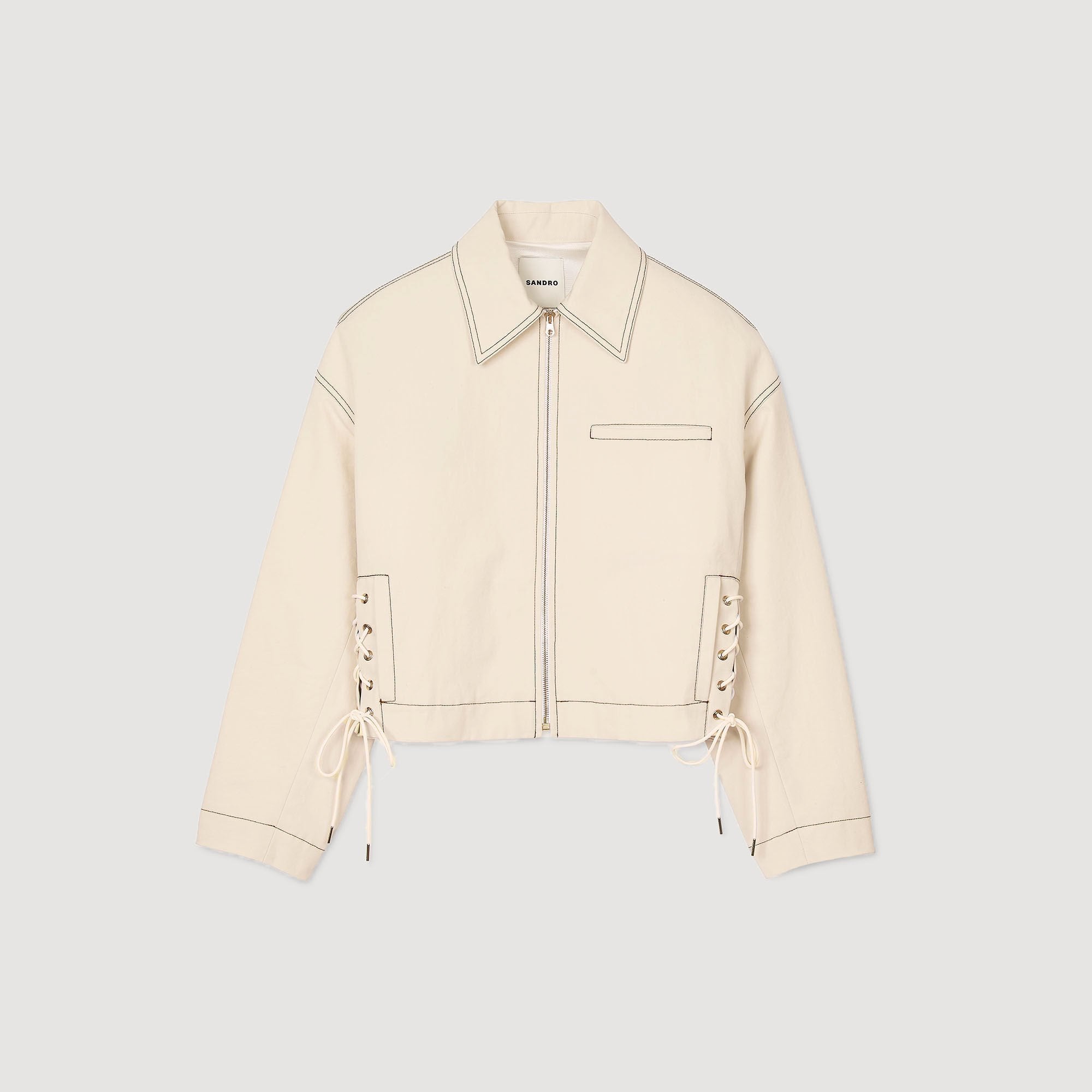 Sandro / Denim lace-up jacket Sand