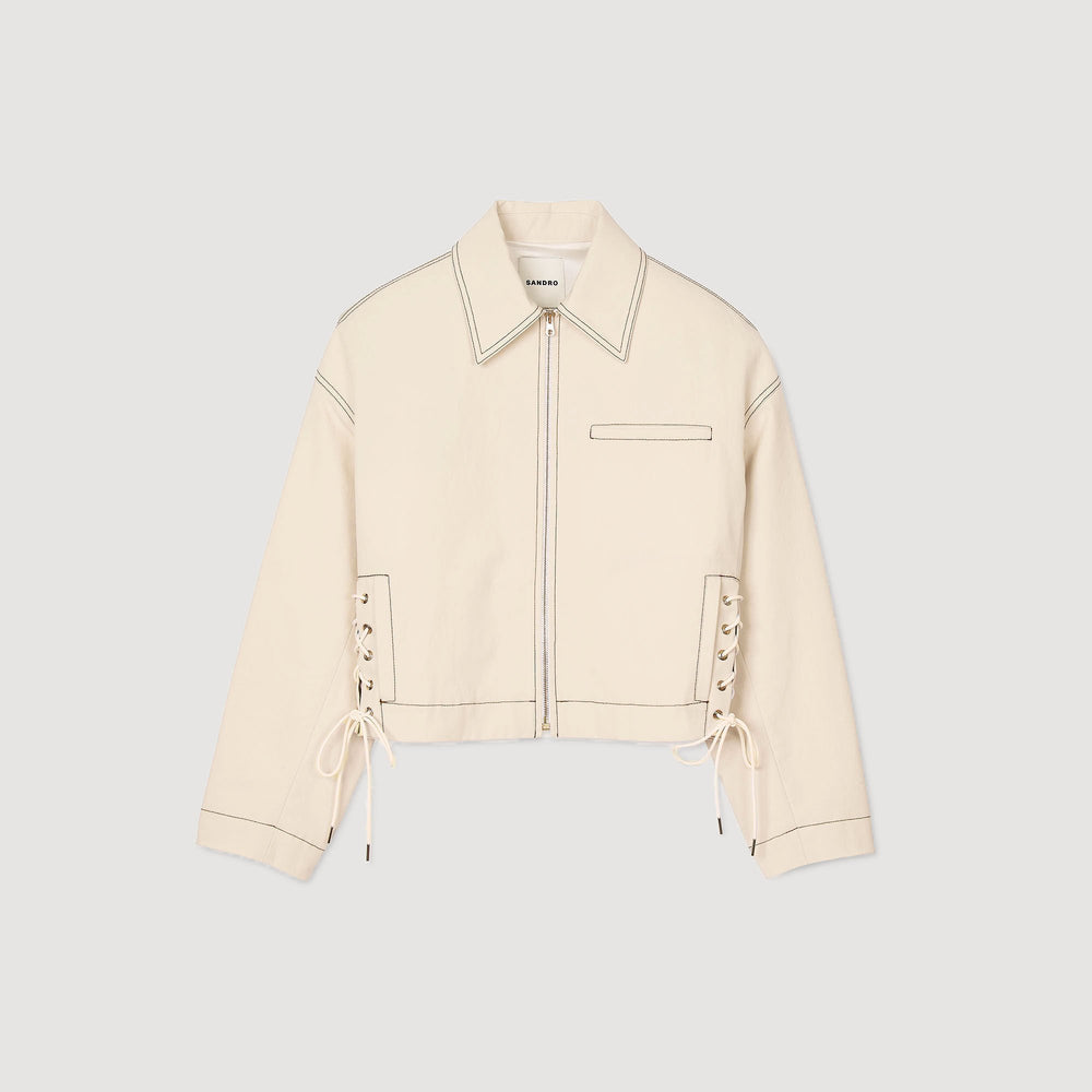 Sandro / Denim lace-up jacket Sand