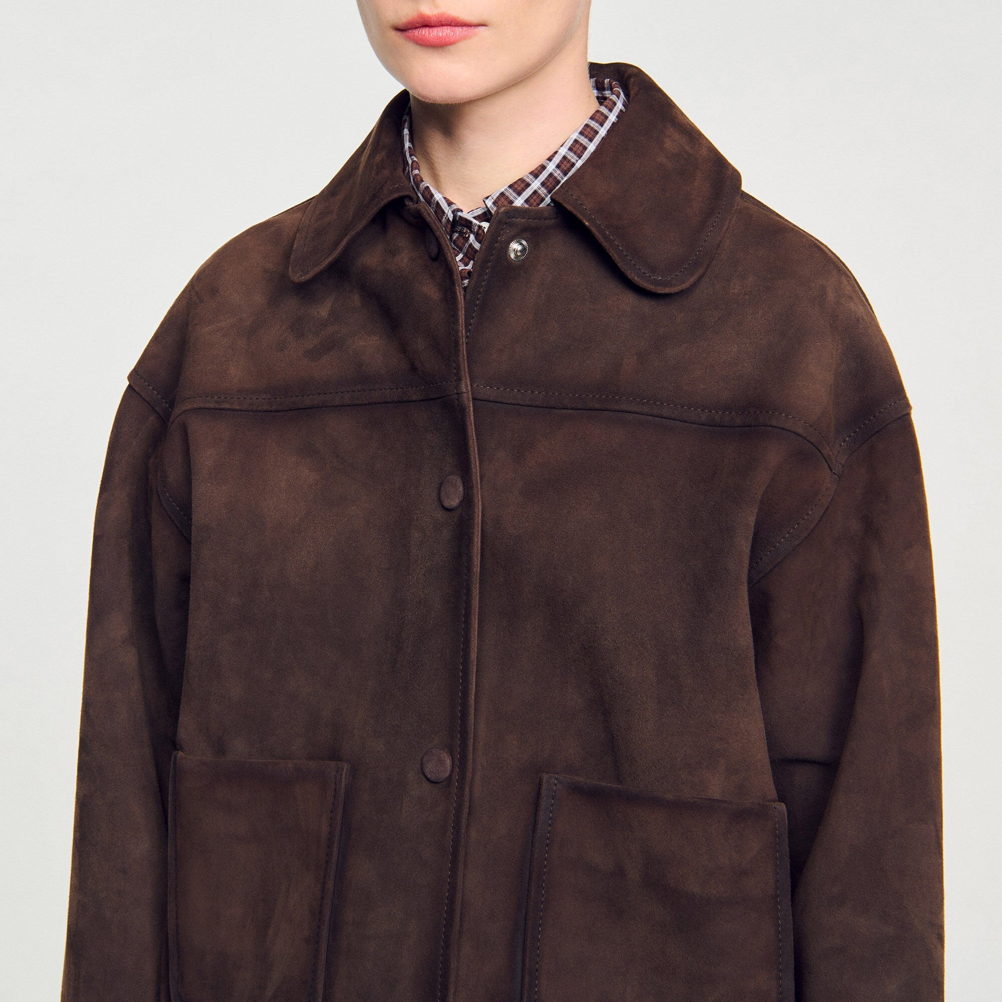 Sandro / Studded suede leather jacket Brown