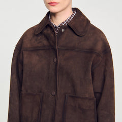 Sandro / Studded suede leather jacket Brown