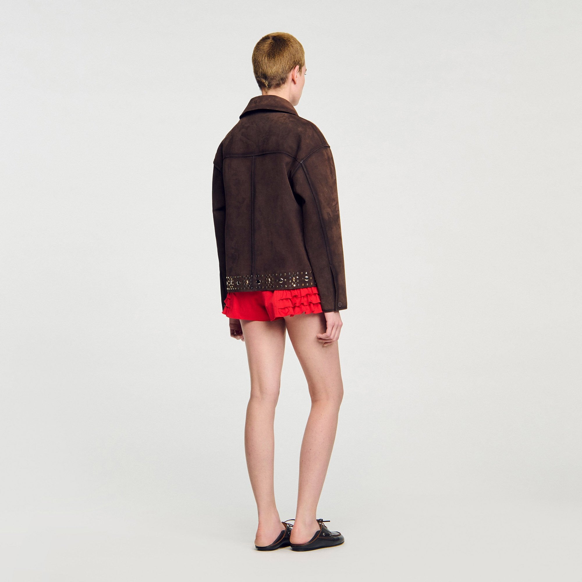 Sandro / Studded suede leather jacket Brown