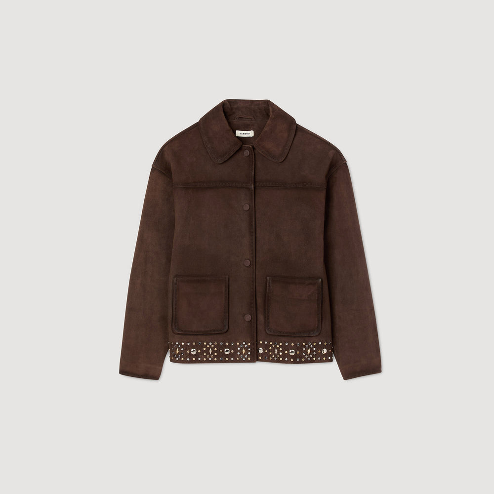 Sandro / Studded suede leather jacket Brown