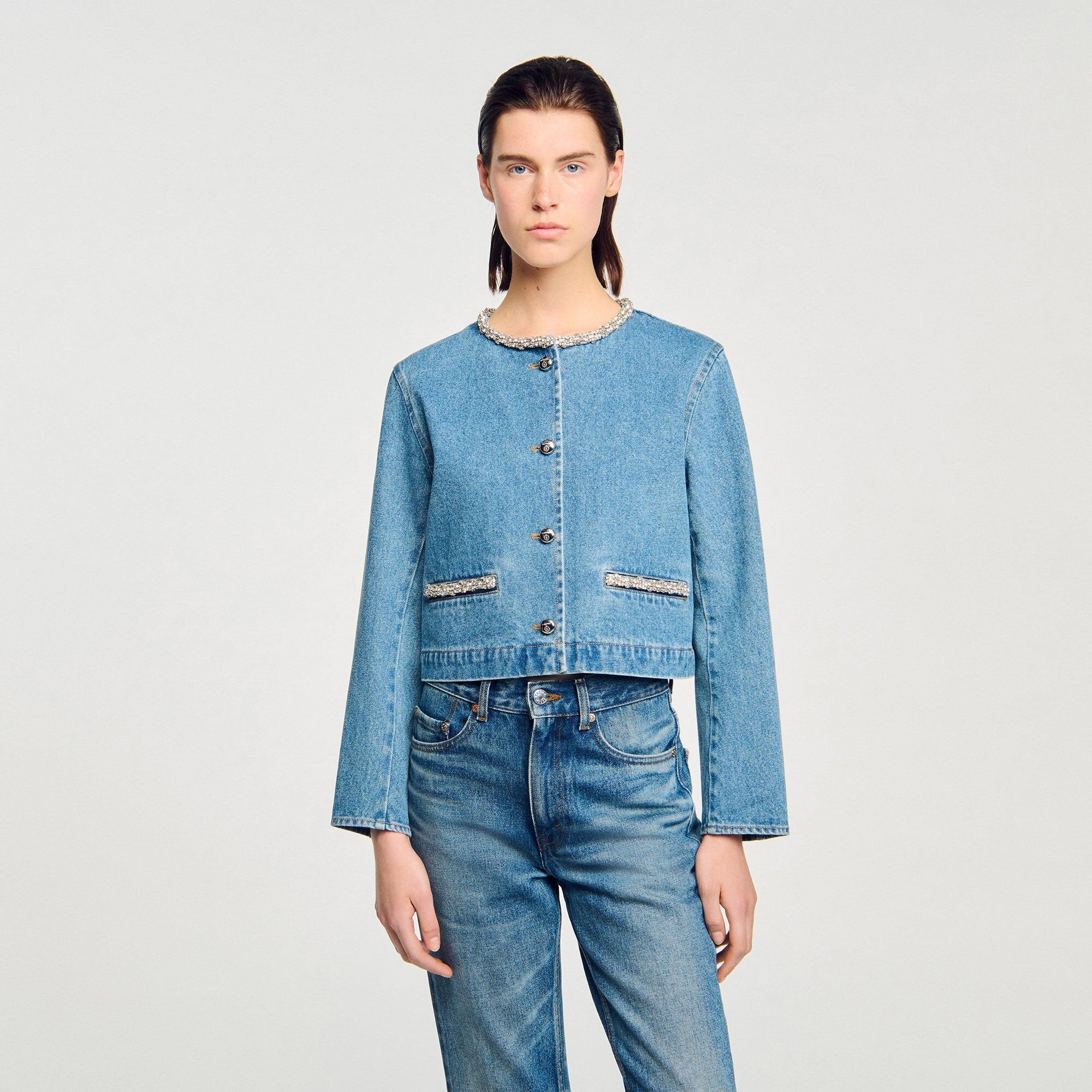 Sandro / Rhinestone denim jacket Blue Jean
