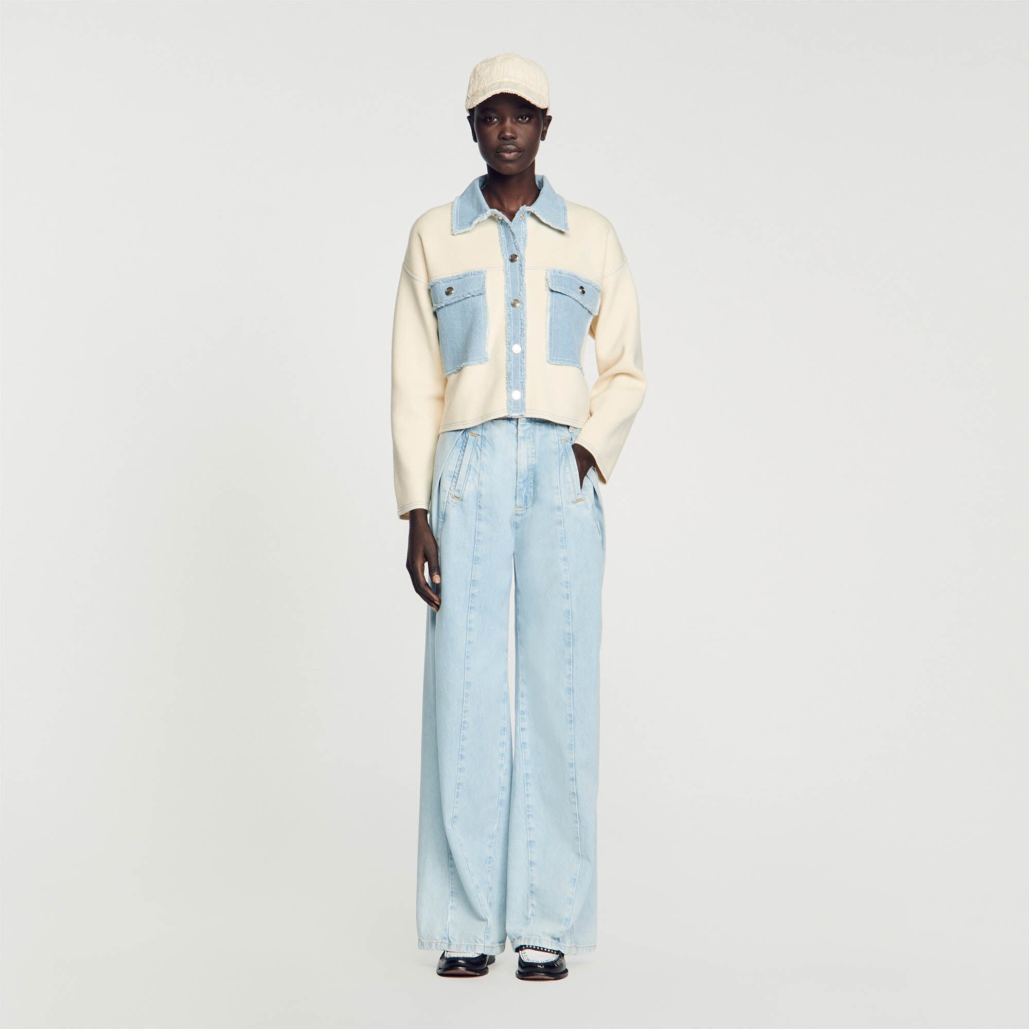 Sandro / Oversized dual-material coatigan Ecru