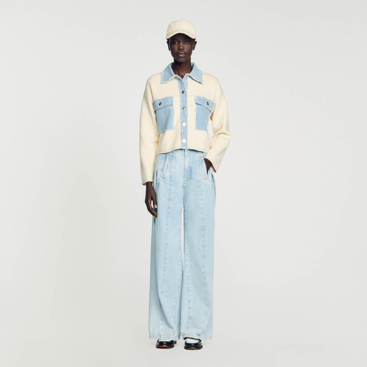 Sandro / Oversized dual-material coatigan Ecru
