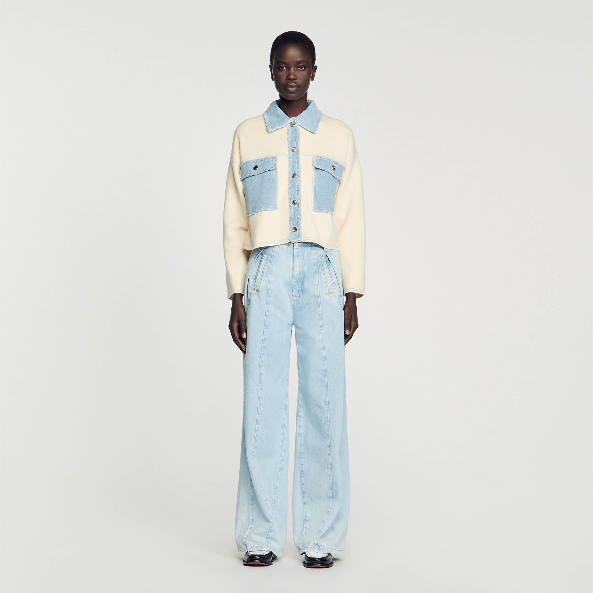 Sandro / Oversized dual-material coatigan Ecru