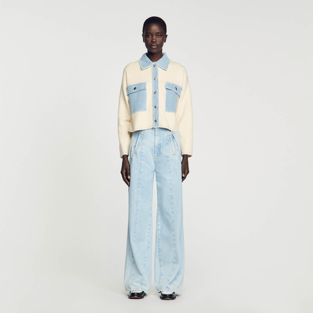 Sandro / Oversized dual-material coatigan Ecru