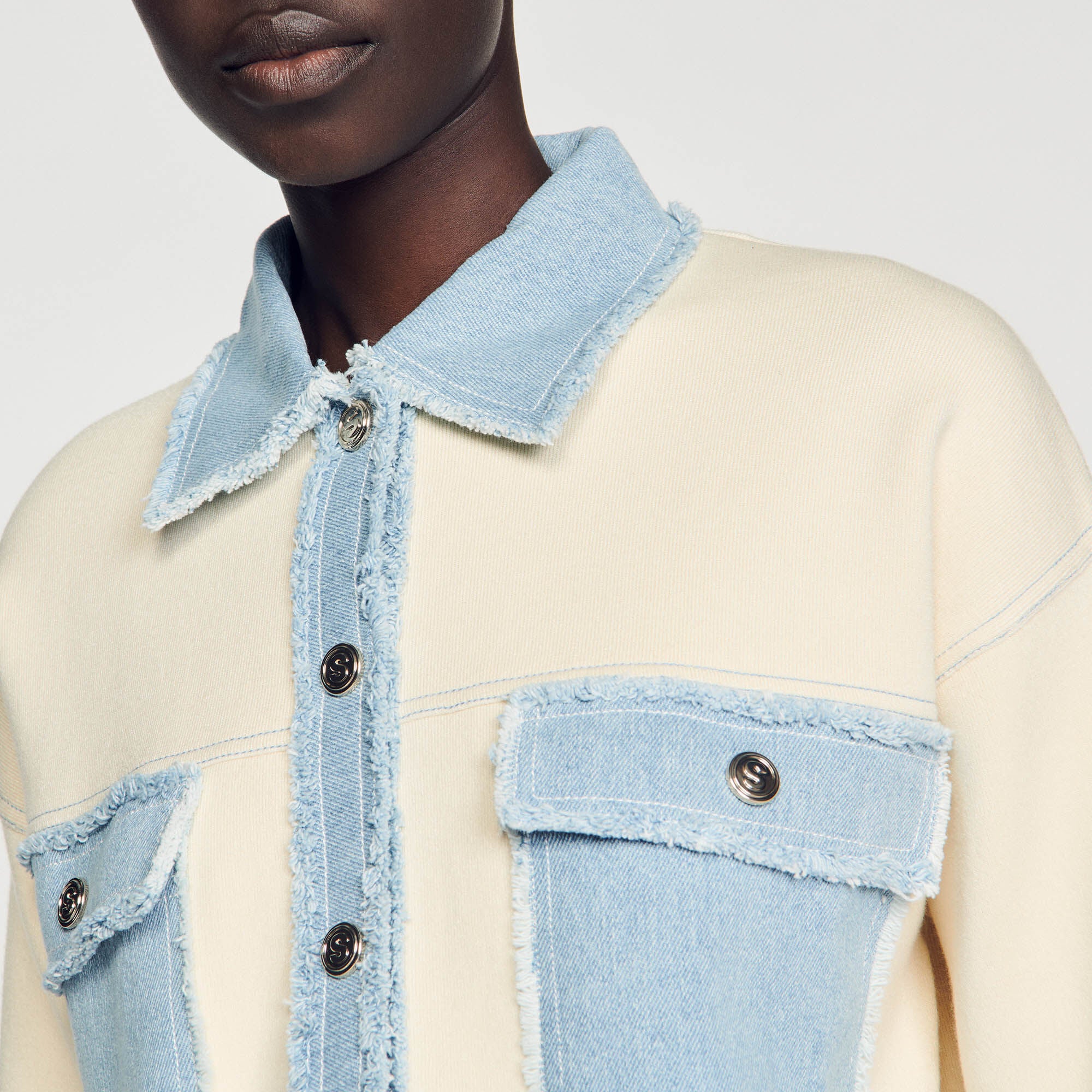 Sandro / Oversized dual-material coatigan Ecru