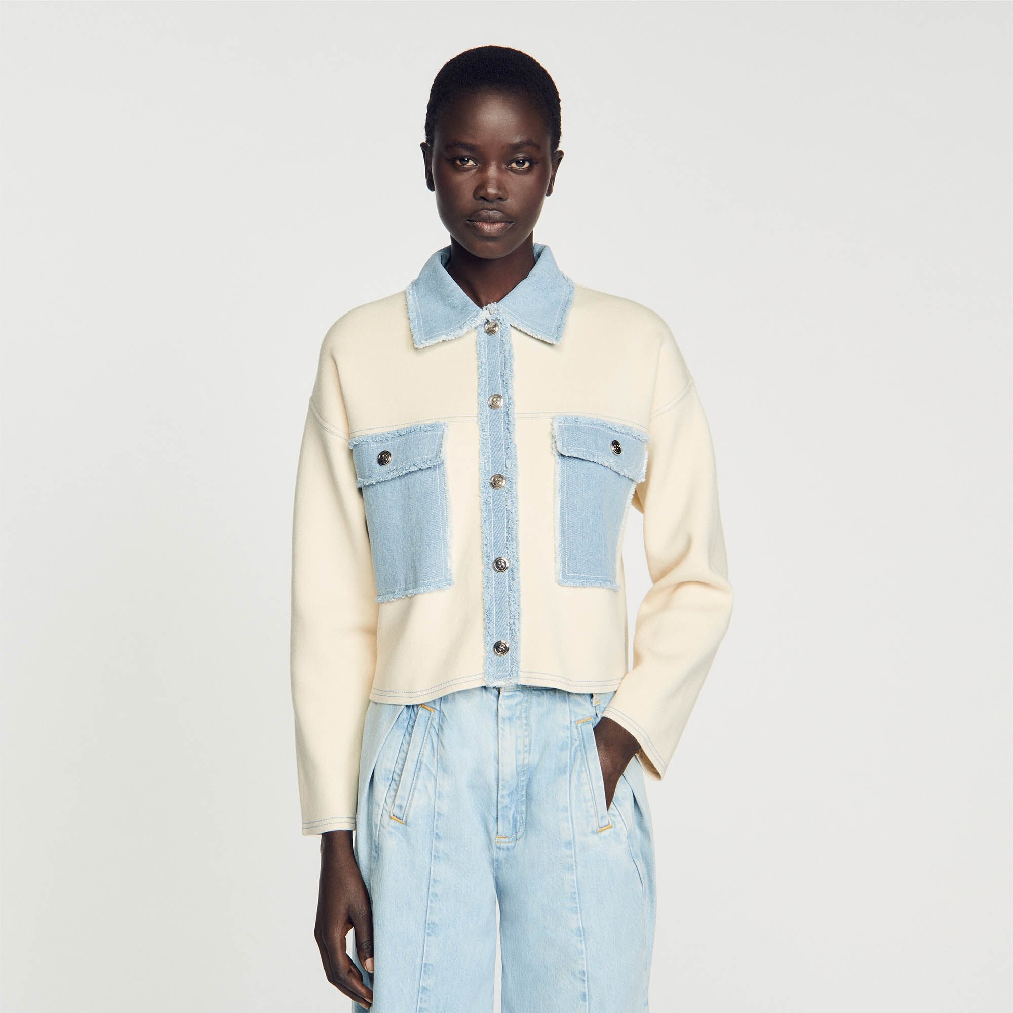 Sandro / Oversized dual-material coatigan Ecru