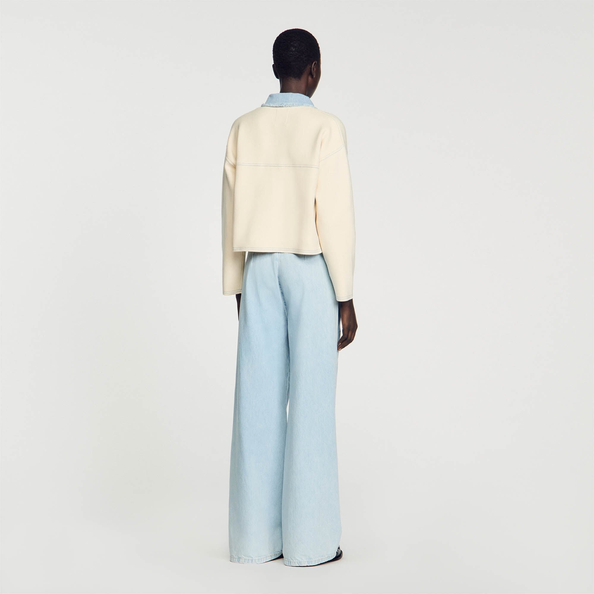 Sandro / Oversized dual-material coatigan Ecru