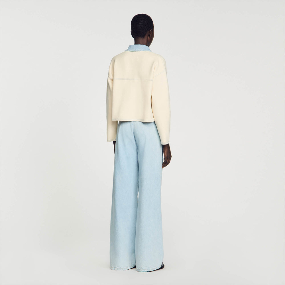 Sandro / Oversized dual-material coatigan Ecru