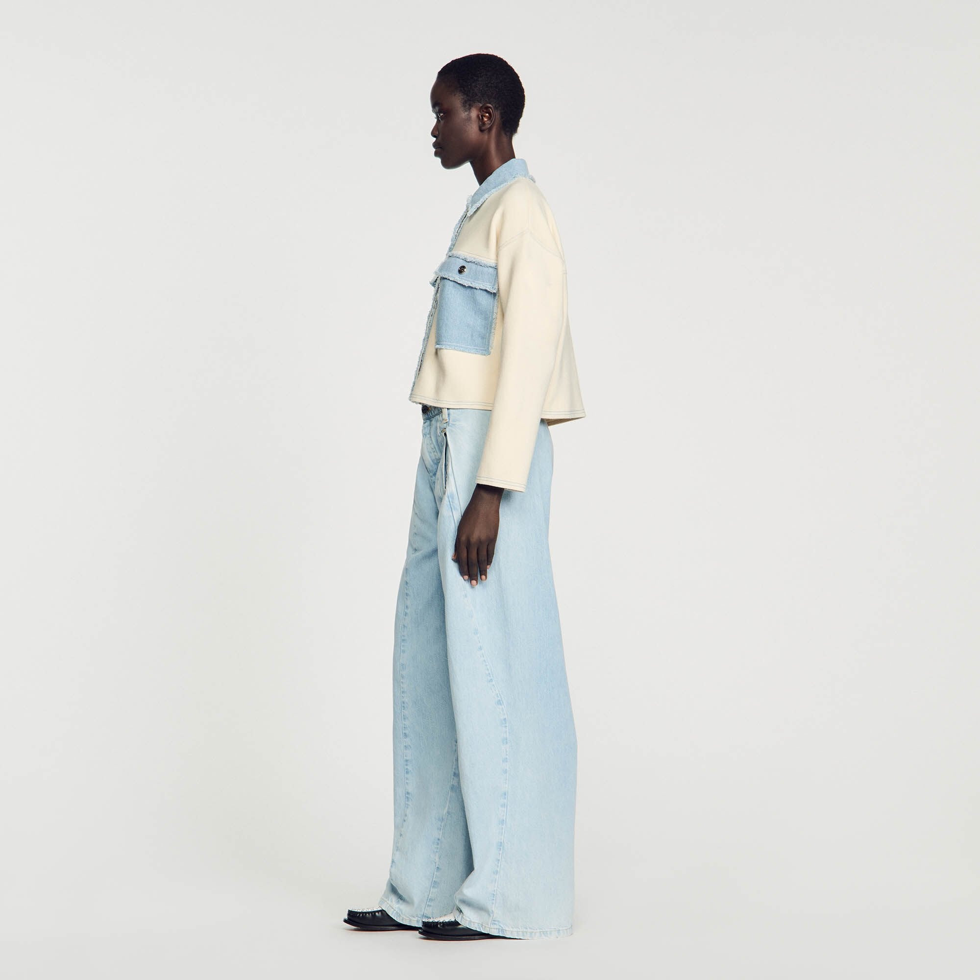 Sandro / Oversized dual-material coatigan Ecru
