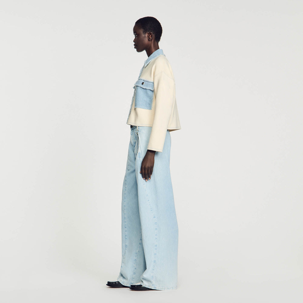 Sandro / Oversized dual-material coatigan Ecru