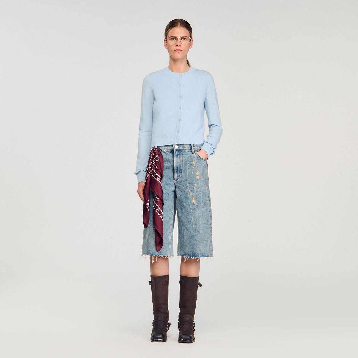 Sandro / Ruffled cardigan Sky Blue