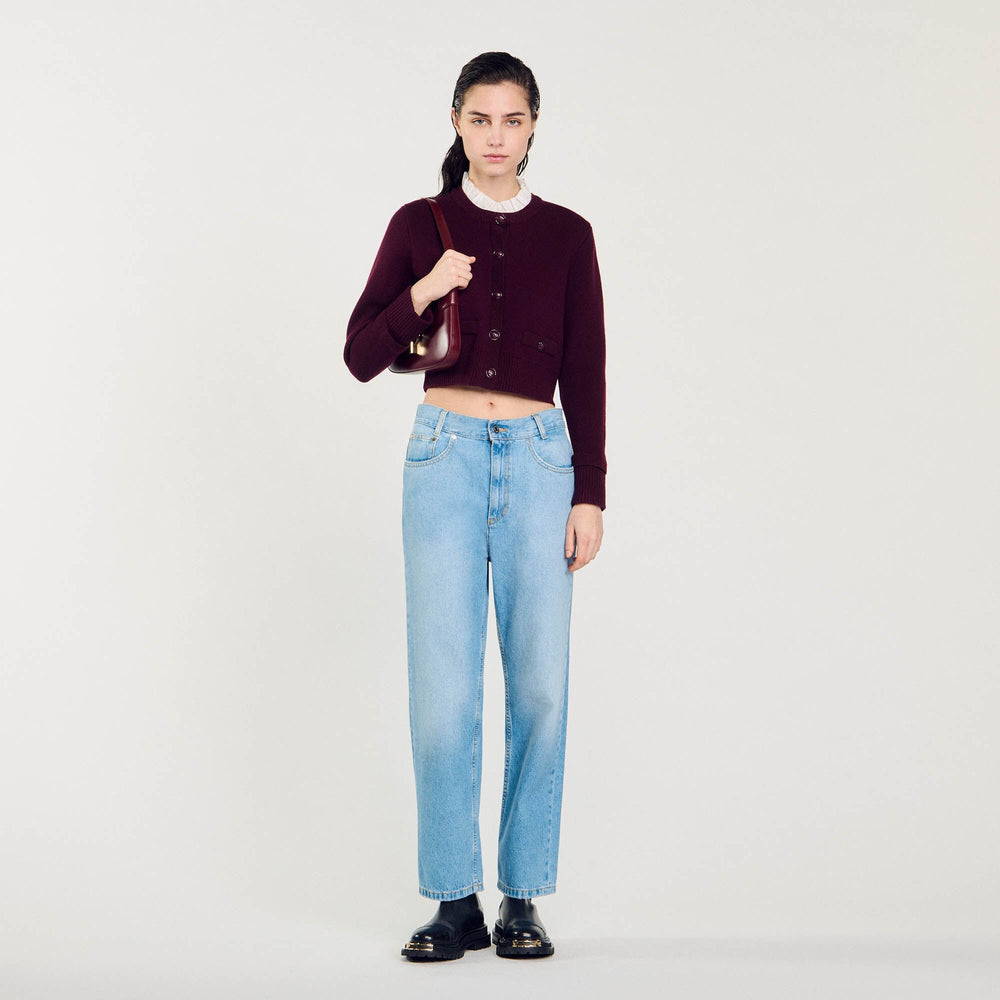 Sandro / Knit cardigan with ruffled collar Bordeaux