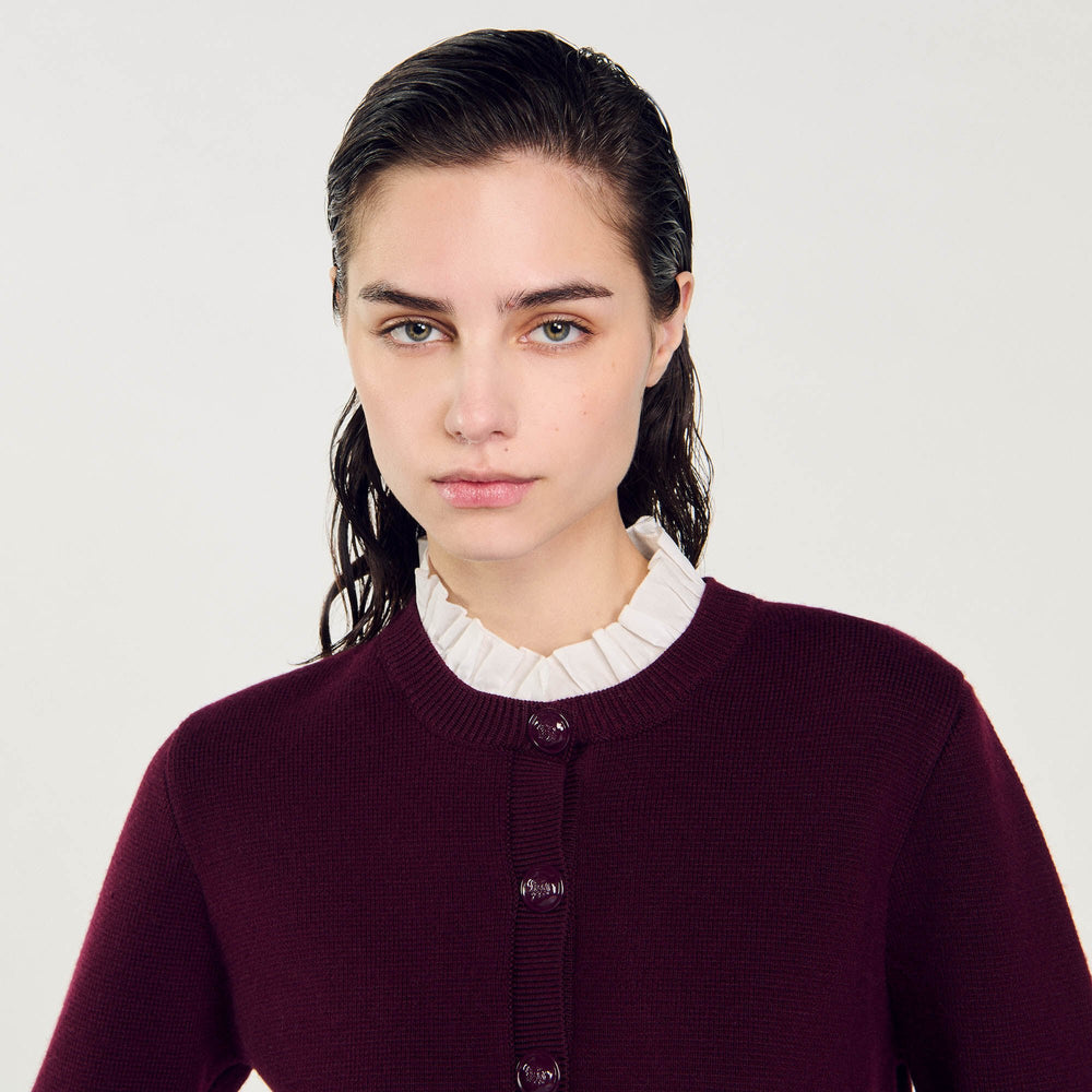 Sandro / Knit cardigan with ruffled collar Bordeaux