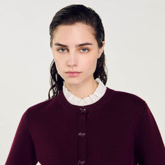 Sandro / Knit cardigan with ruffled collar Bordeaux