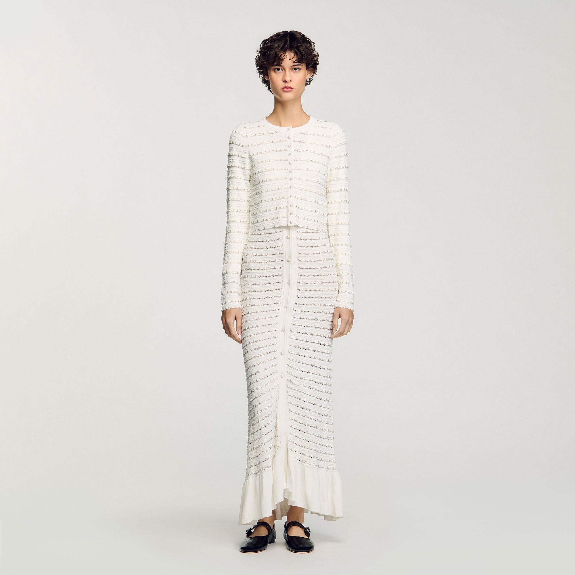 Sandro / Cropped cardigan with pearl buttons Ecru