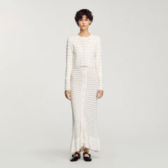 Sandro / Cropped cardigan with pearl buttons Ecru