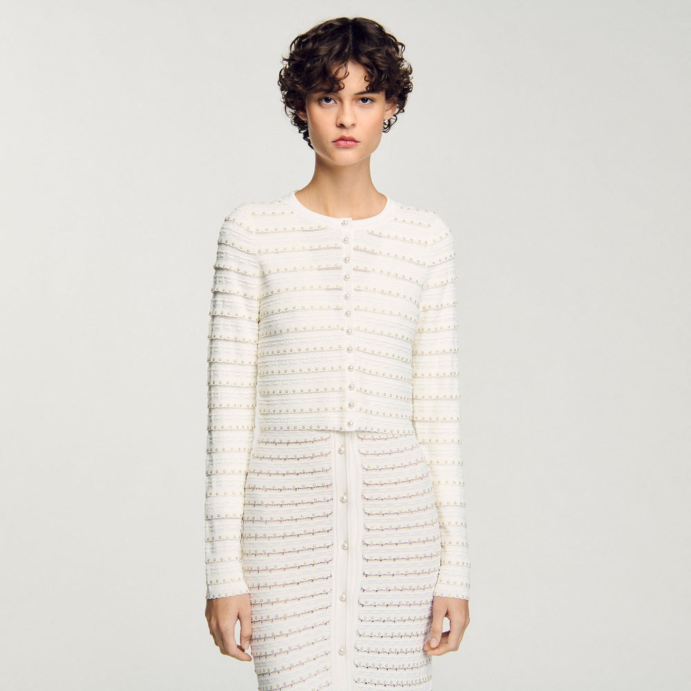 Sandro / Cropped cardigan with pearl buttons Ecru