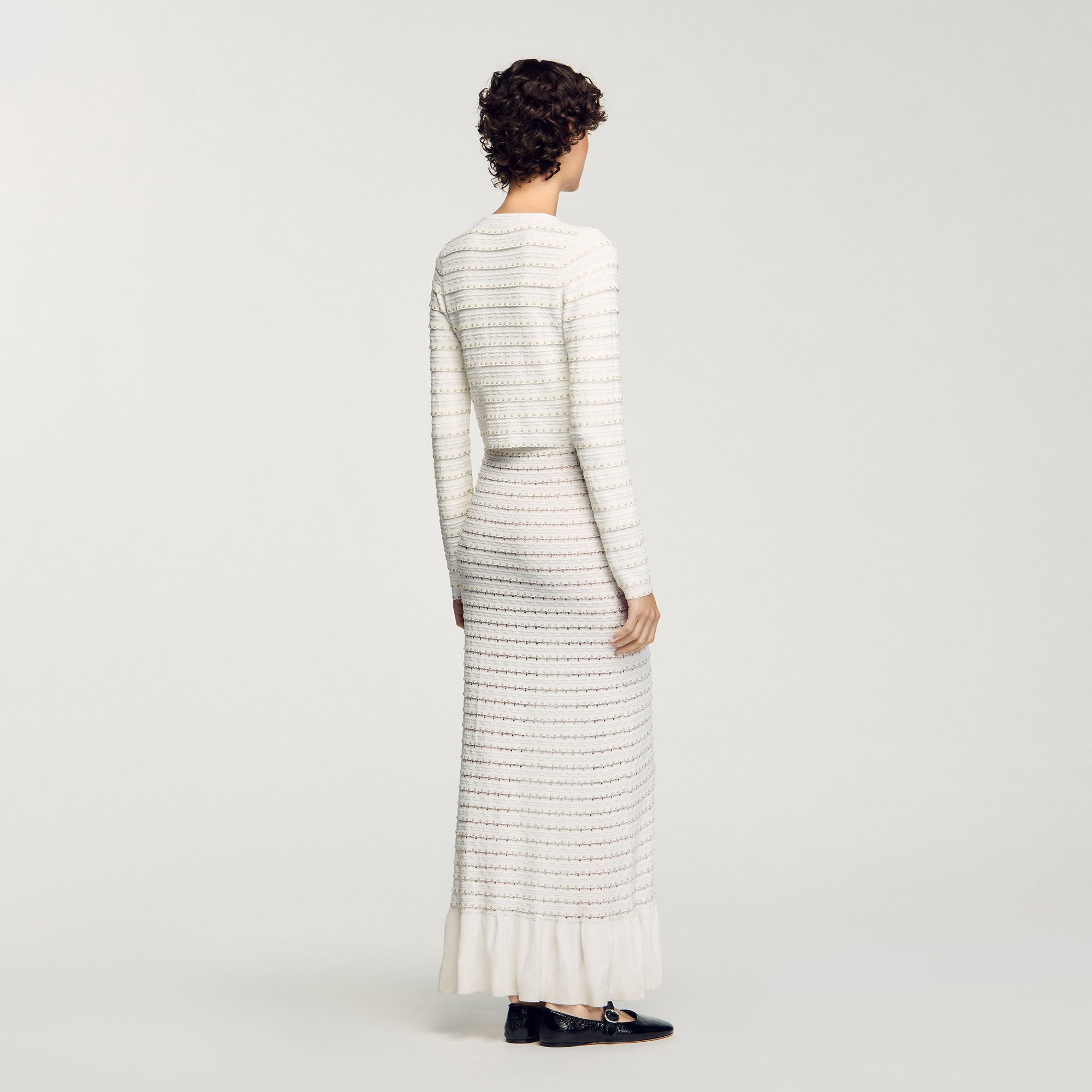 Sandro / Cropped cardigan with pearl buttons Ecru