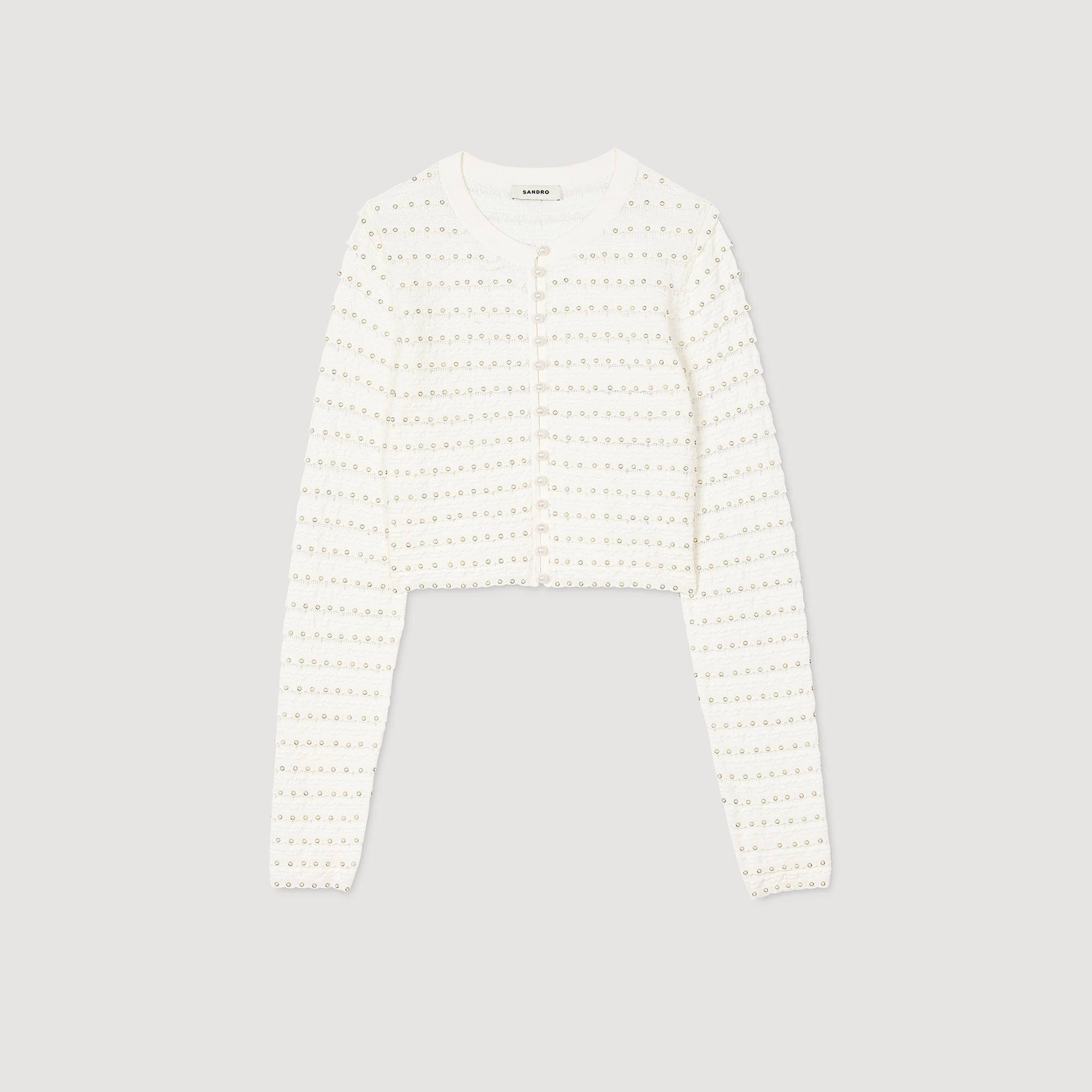 Sandro / Cropped cardigan with pearl buttons Ecru