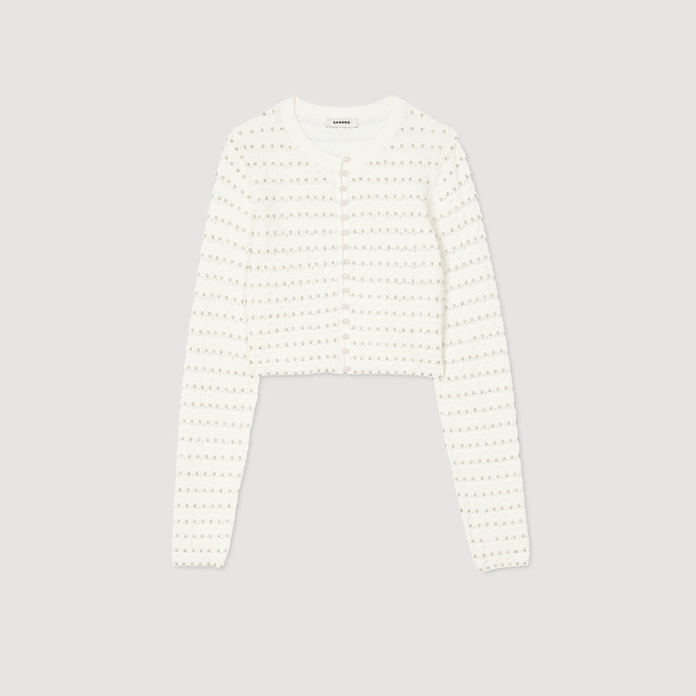 Sandro / Cropped cardigan with pearl buttons Ecru