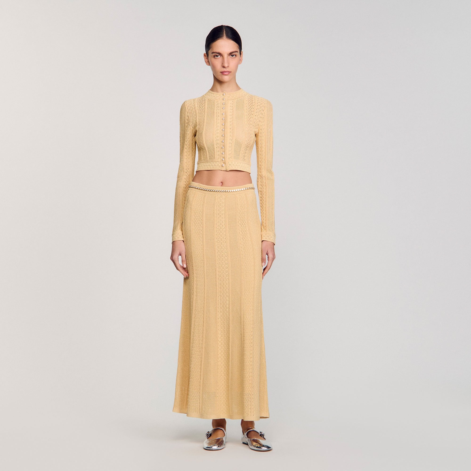 Sandro / Pointelle knit cardigan Gold