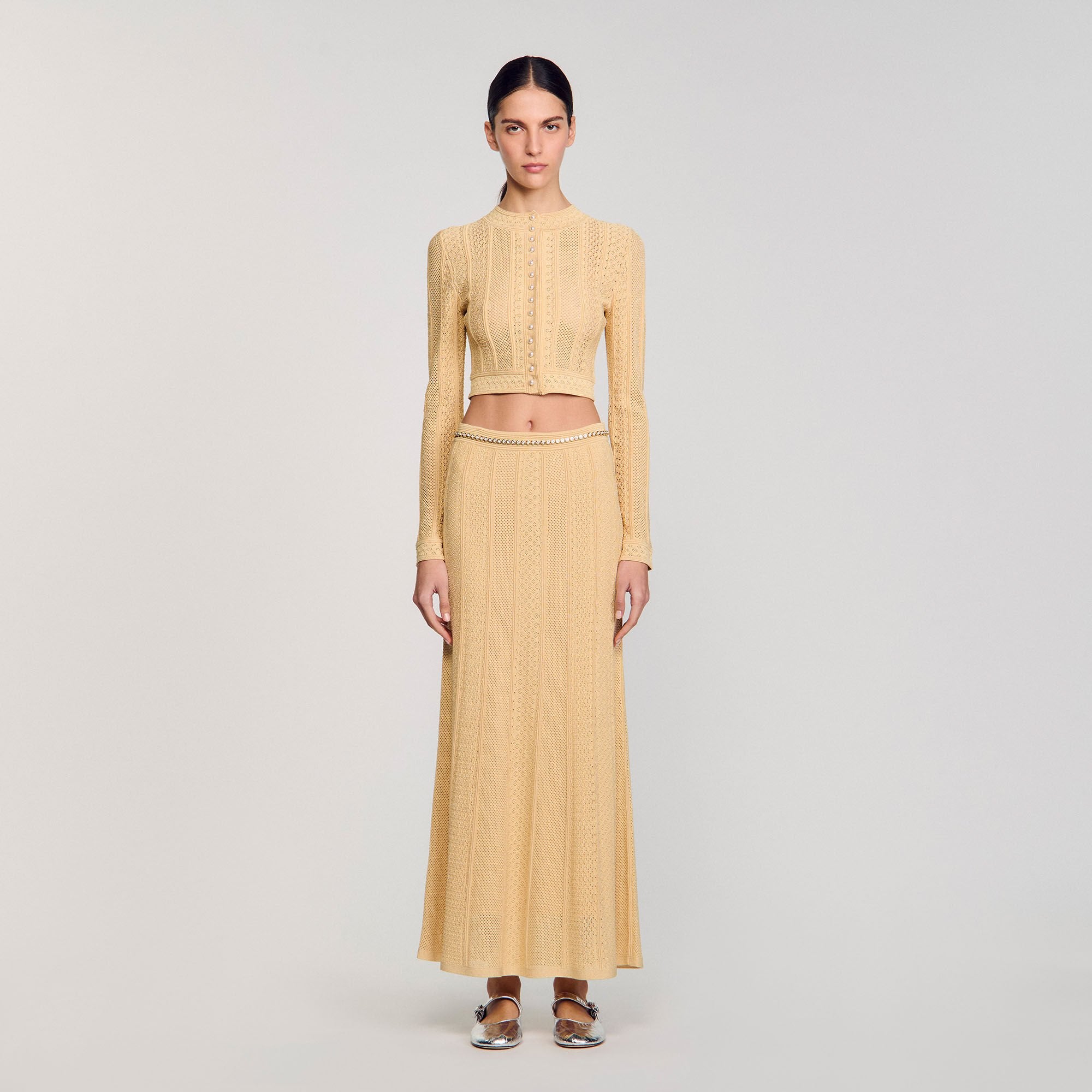 Sandro / Pointelle knit cardigan Gold