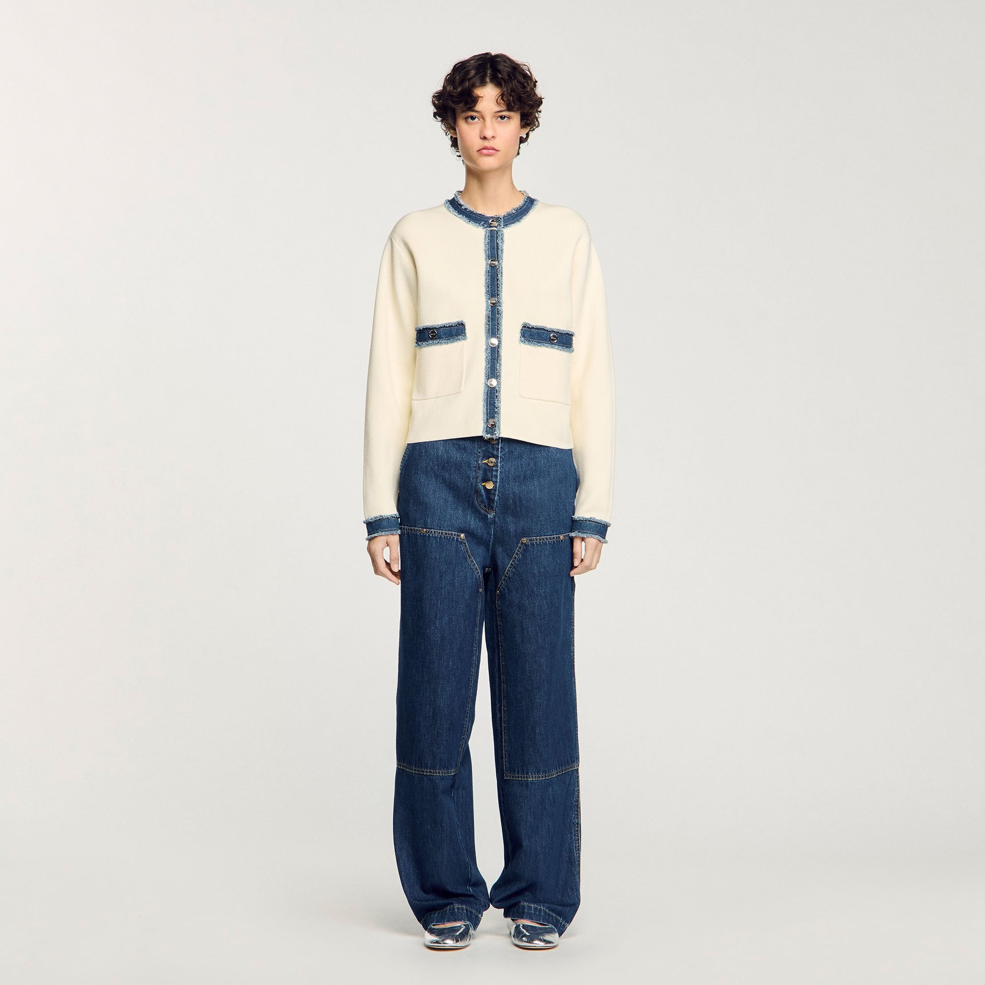 Sandro / Cardigan with denim details Ecru